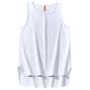 侃爷男款纯棉工字背心前短后长运动打底汗衫嘻哈街舞无袖针织衫潮