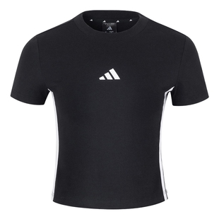 adidas阿迪达斯女运动休闲短袖baby T黑色圆领上衣短款T恤JY8570