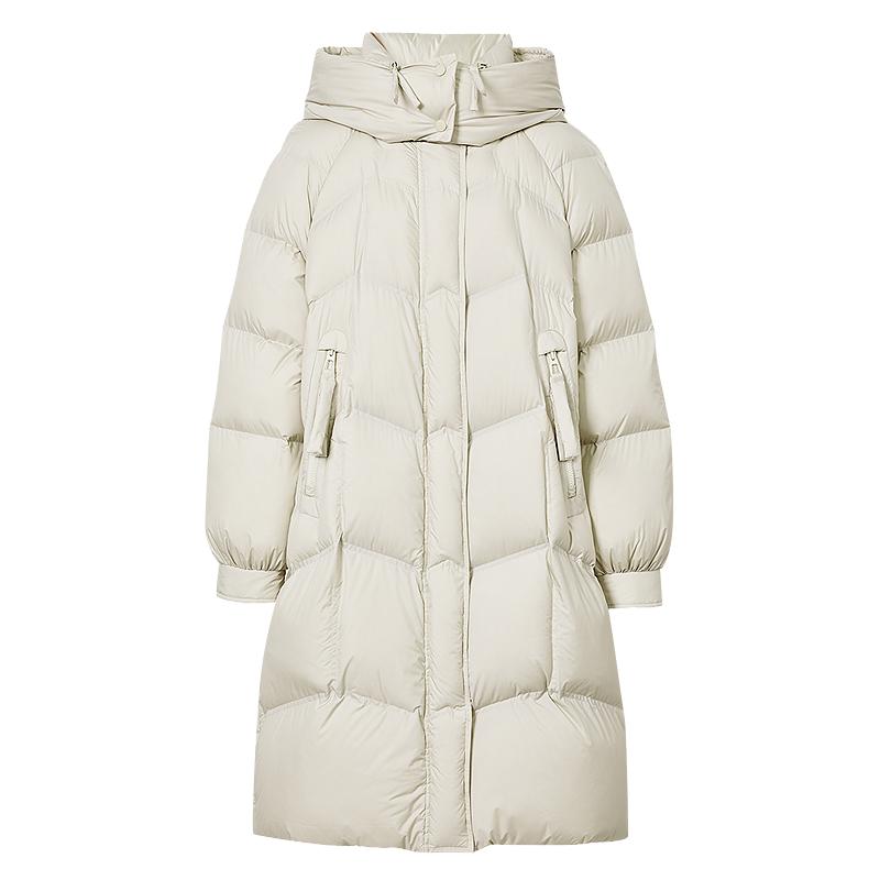 红袖outlets2024冬季新款女装插肩袖双拉链立领连帽羽绒服