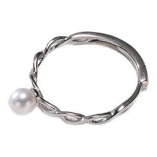 欧诗漫珠宝淡水珍珠首饰4-5mm圆形开口戒指百搭设计指环925银缠绕