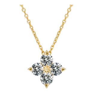 18K黄金幸运四叶草钻石项链铂金人工实验室培育钻石吊坠金刚杵
