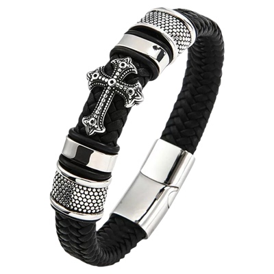 欧美新款个性复古多层皮革手链时尚潮流男士磁扣纪念礼品首饰手环