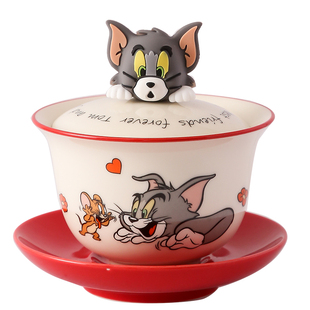 猫和老鼠陶瓷盖碗茶杯新款高颜值办公室个人专用功夫茶具杯子