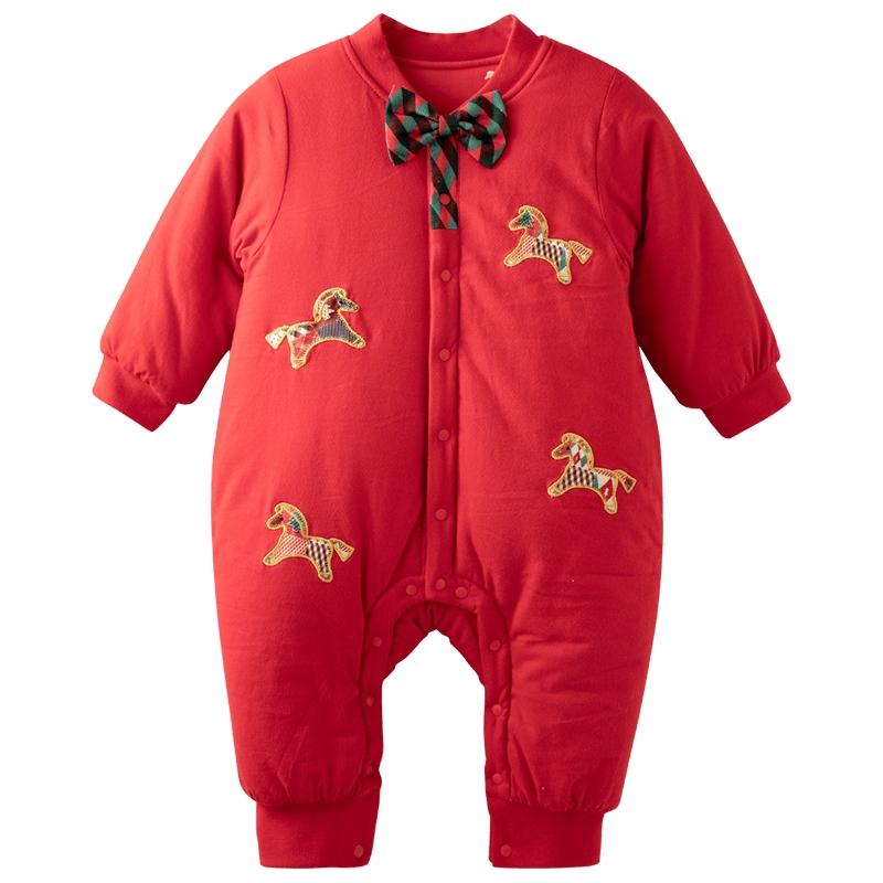 [马蹄哒哒]aqpa爱帕夹棉婴儿连体衣保暖冬季棉服新年红拜年服外出