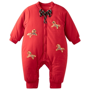 [马蹄哒哒]aqpa爱帕夹棉婴儿连体衣保暖冬季棉服新年红拜年服外出