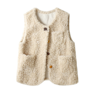 韩系减龄羊羔毛马甲外套女秋冬宽松慵懒叠穿保暖毛绒无袖坎肩背心
