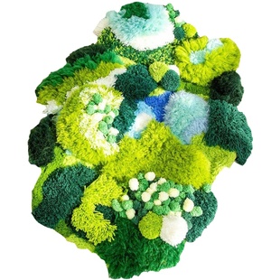 苔藓地毯diy材料包手工编织钩针自制网格布森林绿色床边卧室毯子