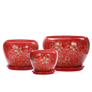 简约创意苹果画金花盆陶瓷特大号客厅室外阳台个性绿植盆清仓特价