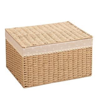 藤编带盖收纳筐编织桌面家用整理箱玩具零食储物盒翻盖收纳篮定制