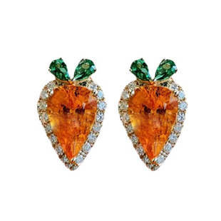 童趣|小白兔的胡萝卜芬达石耳钉戒指套装可爱软萌果蔬S925银首饰