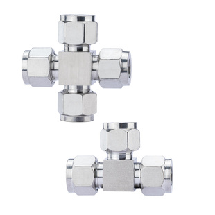 304不锈钢双卡套三通/四通气管T型异径气源免焊接钢管铜管接头