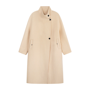 YUZI双面呢绵羊毛大衣长款立领极简气质高级感大码女装三色赠包包