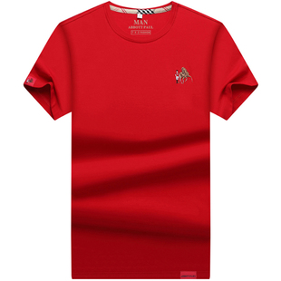 名牌保罗高端红色短袖男t恤夏季纯棉休闲半袖宽松大牌刺绣体恤潮T