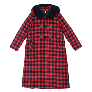 【现货】格纹连帽灯芯绒羽绒服女冬季中长款2023新款宽松外套加厚