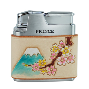 Prince日本王子打火机正品樱花富士山皮雕彩绘个性创意烟具礼物男