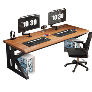 纯实木大板电脑桌卧室家用学生学习桌简易办公桌分段式双人电竞桌