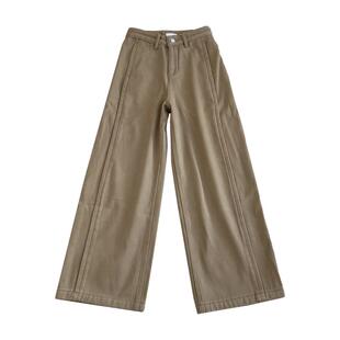 冬季简约row风斜纹高腰直筒阔腿加绒牛仔裤厚实保暖休闲拖地裤女