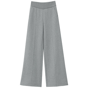 Amii保暖抗静电加厚加绒高腰阔腿长裤女2025冬季新款橡筋腰休闲裤