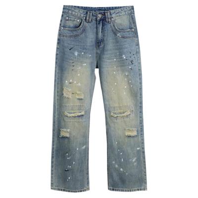破洞微喇牛仔裤男款高街宽松裤子