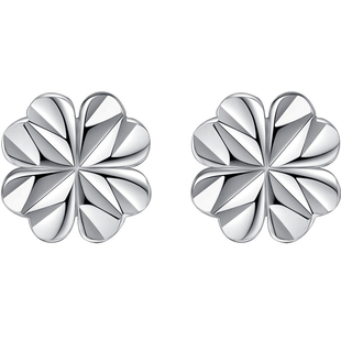 999纯银四叶草耳钉女养耳洞防过敏学生个性气质时尚耳环千足正品