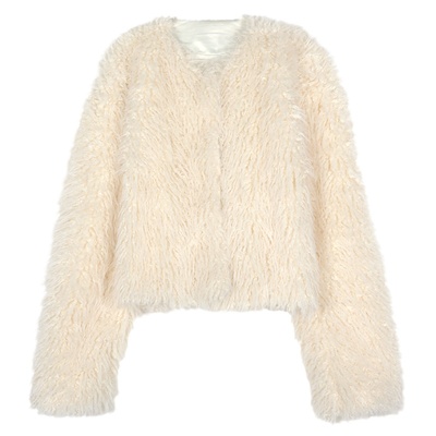 今屿花花白色毛毛外套冬皮草外套