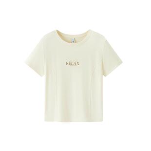 森马短袖T恤女短款字母凉感夏季分割修身衣服含可再生纤维女士