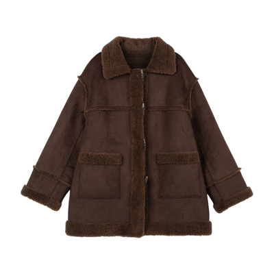 ROLAROLA麂皮绒羊羔毛外套25年冬季新款女中长款仿皮草加厚大衣