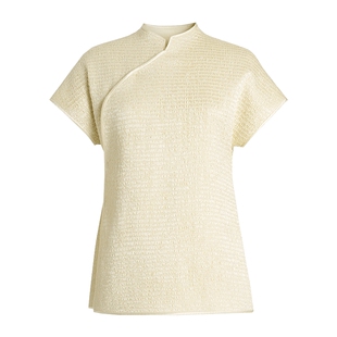 ZHUCHONGYUN2026春新款斜门襟缎纹短袖小立领上衣