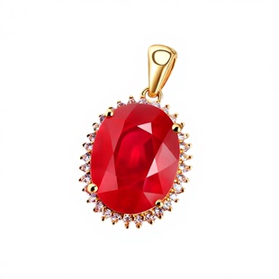 若华珠宝怀梦#大颗粒红宝石吊坠女18K黄金彩宝项链镶嵌戴妃款礼物