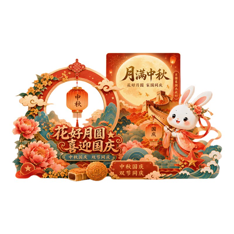 中秋节的装饰国庆场景布置kt板拍照框主题活动打卡背景墙展板道具