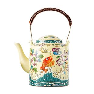 汝窑提梁壶陶瓷家用办公酒店山水泡茶壶1200ml老式复古单壶带过滤