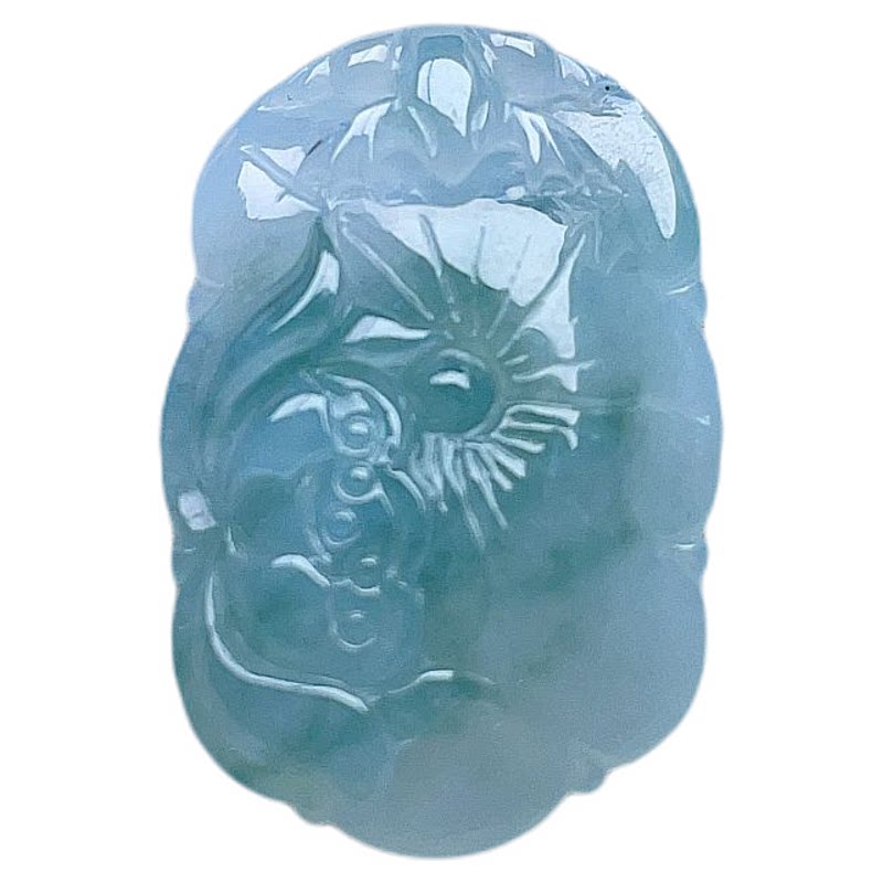 天然翡翠青蛙莲花淡绿飘菠菜绿