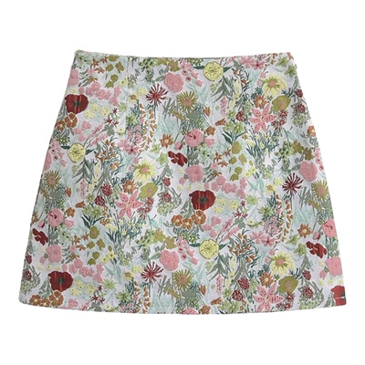 春日少女花卉高腰显瘦A字短裙
