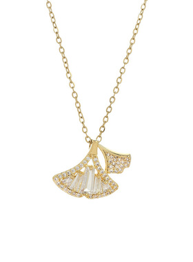 微镶锆石银杏叶项链女