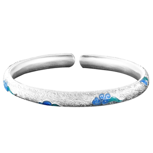 国风银手镯女款2025新款小众古风珐琅银镯子9999纯银实心新年礼物