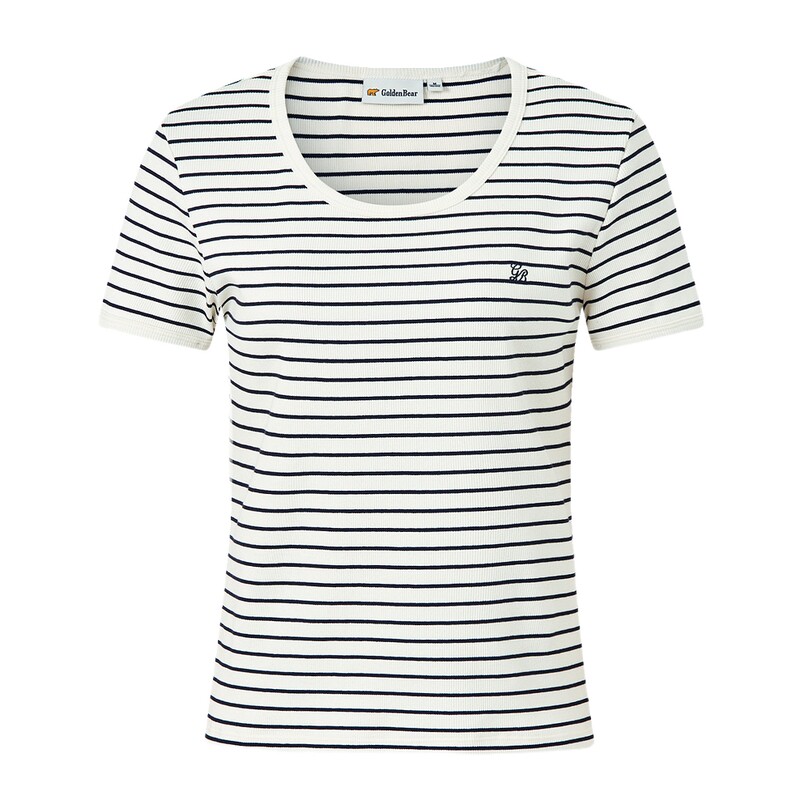 【夏季新品】GOLDEN BEAR/金熊女装2026撞色条纹修身U领短袖T恤