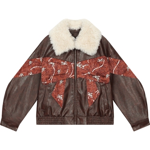 妖精的口袋复古大蝴蝶结毛领皮衣外套女2026年冬季新款千金风穿搭