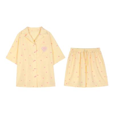 ALazyPig爱心印花睡衣套装女夏季新品甜美爽滑透气天丝棉居家服