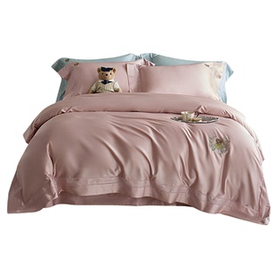 TW高端法式天丝棉粉色结婚四件套1.8m被套罩卧室丝滑套件新婚礼物