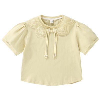 短袖T恤女童夏薄款纯棉国风上衣