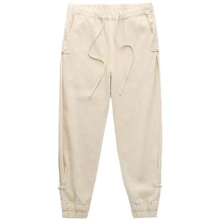 楠麻中国风七分裤男夏季薄款休闲大码短裤苎麻裤子中式盘扣风影