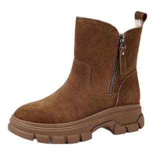 星期六真皮厚底雪地靴女款2025爆款冬季新款加绒复古短靴保暖棉鞋