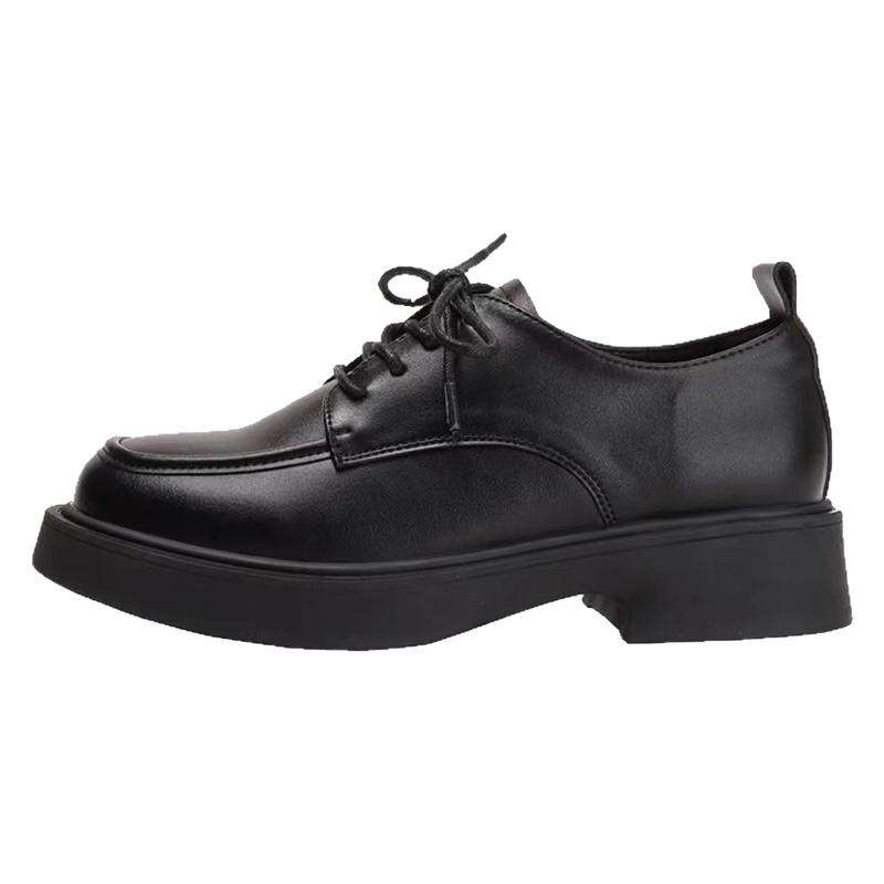 品牌真皮平底系带乐福鞋女2025秋季新款英伦风复古黑色小皮鞋女