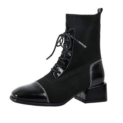 小码真皮粗跟加绒女靴