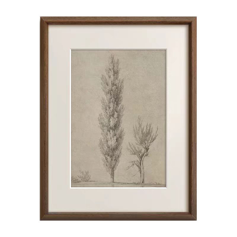 书房中古风黑白素描复古实木挂画