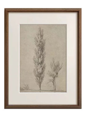 书房中古风黑白素描复古实木挂画