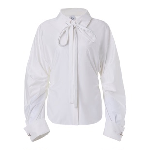 LAMERRY/朗美睿白色收腰系带衬衫配：领带慵懒松弛感显瘦百搭新款