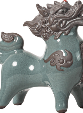 国潮招财水火小麒麟摆件一对