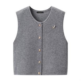 拉夏贝尔/La Chapelle韩版圆领针织马甲女秋开衫外搭叠穿显瘦上衣