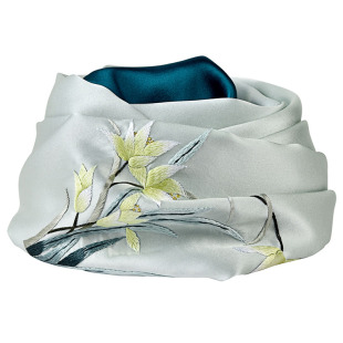 成都特色蜀绣手工刺绣兰草双层桑蚕丝围巾丝巾礼品送妈妈老师长辈